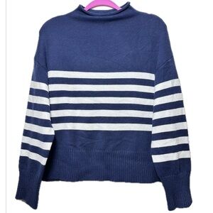 Truth by Republic Navy/White Striped Mock cowl‎ Neck Sweater Long Sleeve L